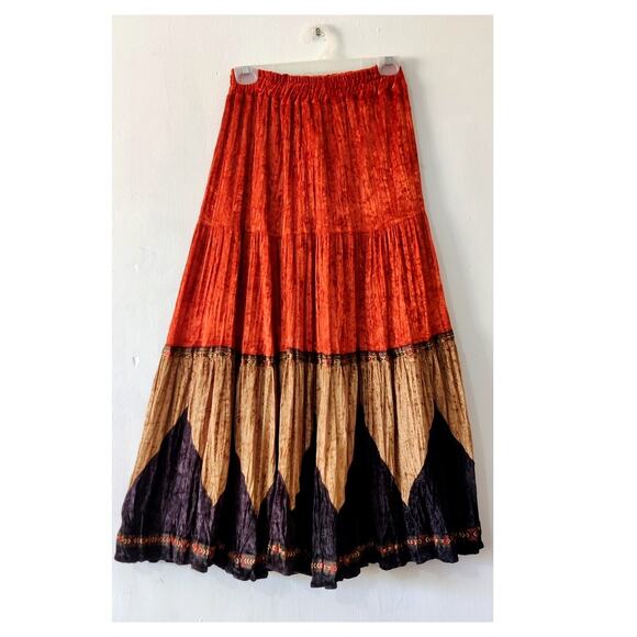 Vintage Roper Bohemian Women's Tiered Midi Skirt Small Velvet Burnout Cowgirl - Picture 1 of 5